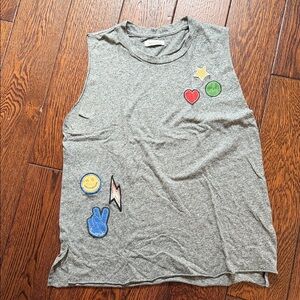 Lauren Moshi Gray Tank Top with Multicolor Patch Accents